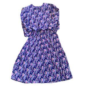 Vintage Purple All Over Floral Novelty Print Pleated Dress M